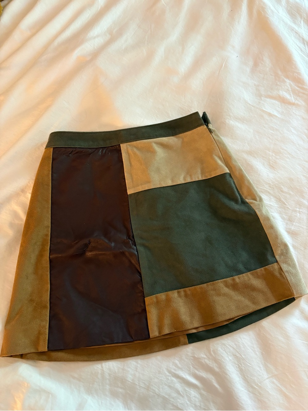 Abercrombie Patchwork A-Line Mini Skirt in Olive and Tan